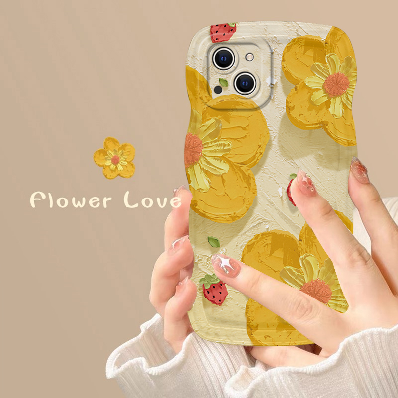 适用于苹果15Pro手机壳iPhone13mini小清新12油画黄花11透明XSMax硅胶套6S全包防摔7软壳8Plus网红大波浪