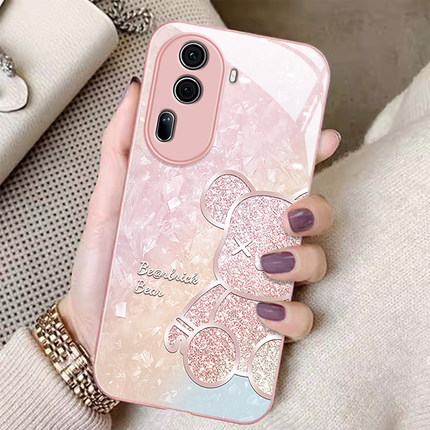 适用OPPOReno12手机壳10Pro新女款9奢华玻璃reno8全包炫彩钻石小熊7 SE个性防摔6保护套5K时尚卡通4潮3高级11