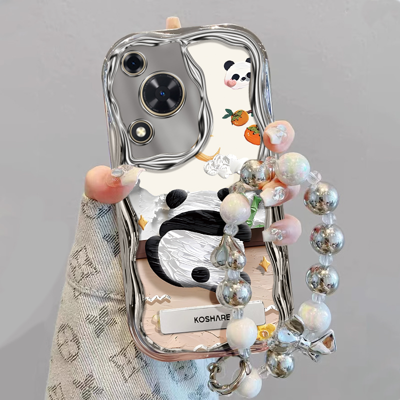 适用华为畅享70手机壳新款HUAWEI畅享70PRO电镀60X奶油纹50卡通创意20Se防摔10保护套Plus柿子熊猫带支架手链