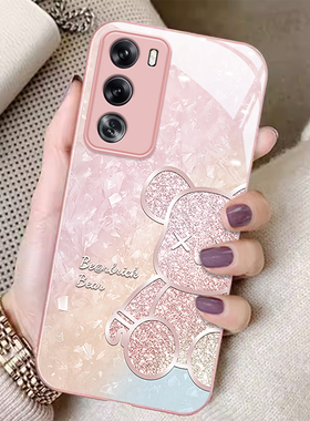 适用OPPOReno12手机壳新女款玻璃全包ins风奢华炫彩钻石小熊oppoReno12Pro创意防摔保护套金属漆高级时尚硬壳