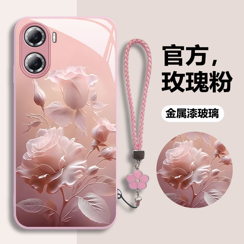 适用华为畅享60手机壳时尚60X新潮60Pro梦幻50e小清新绽放玫瑰50Plus金属漆30e玻璃保护套20e全包防摔壳