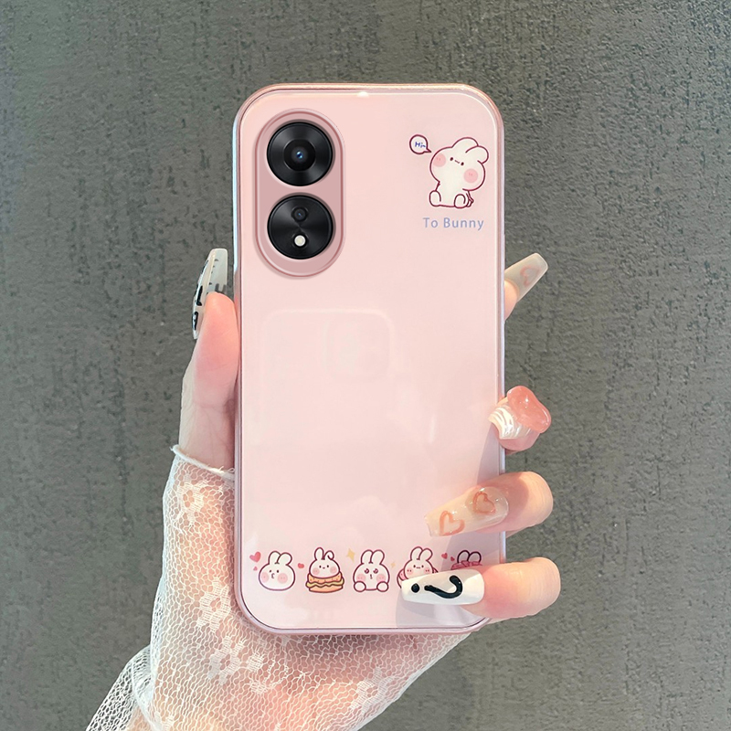 适用于OPPOA58新款手机壳A57时尚创意A55s卡通简约A36卖萌兔子A32金属漆A11X玻璃保护套A1活力版全包防摔壳