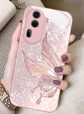适用OPPOReno11手机壳10Pro新款9奢华玻璃reno8全包ins风钻石蝴蝶7SE个性女6防摔保护套5K时尚4潮流高级3创意