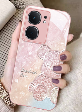 适用vivoiQOONeo9手机壳新款8Pro奢华玻璃全包炫彩钻石小熊7竞速版个性女防摔6SE保护套卡通5s高级感3时尚潮