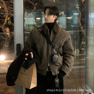 【专柜特价】ASCLO韩系秋冬夹棉夹克男士酷飒痞帅老钱风麂皮绒短