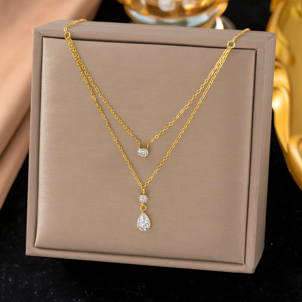 【限时·特价】Vintage中古双层水滴锆石项链极简锁骨链