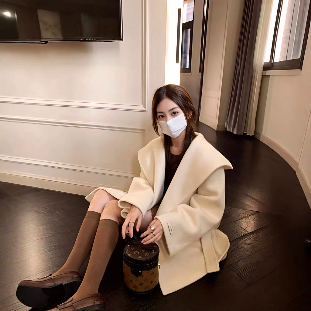 【顺丰空运】100羊毛max短款连帽短大衣25年浴袍韩系双面羊绒大衣