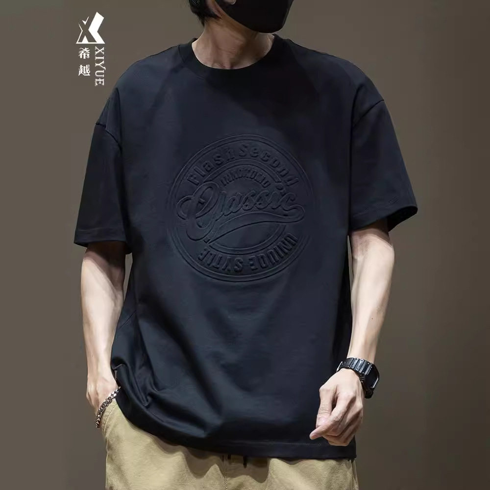 黑色重磅短袖T恤男高级感夏季新款男装宽松大码男士男生半袖T体恤