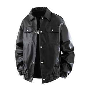 男士黑色PU皮夹克外套男春秋款潮牌宽松2025新款休闲上衣男款皮衣