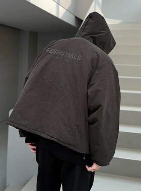 FOG CRAZY复线ESSENTIALS新款宽松连帽后背硅胶高街潮流棉服外套