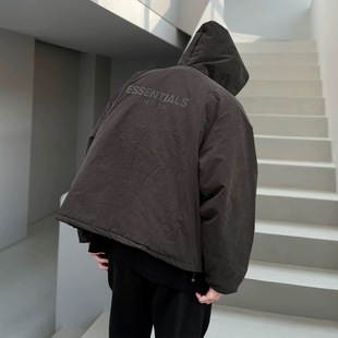FOG CRAZY复线ESSENTIALS新款宽松连帽后背硅胶高街潮流棉服外套