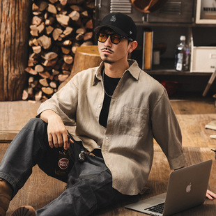 夏季新款中式国风亚麻衬衫男士短袖莱赛尔天丝薄款七分袖男士衬衣