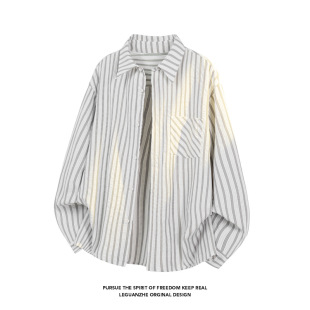 冲量3天 男春季 Cleanfit·硬汉美式 衬衫 垂感 复古灰白条纹长袖