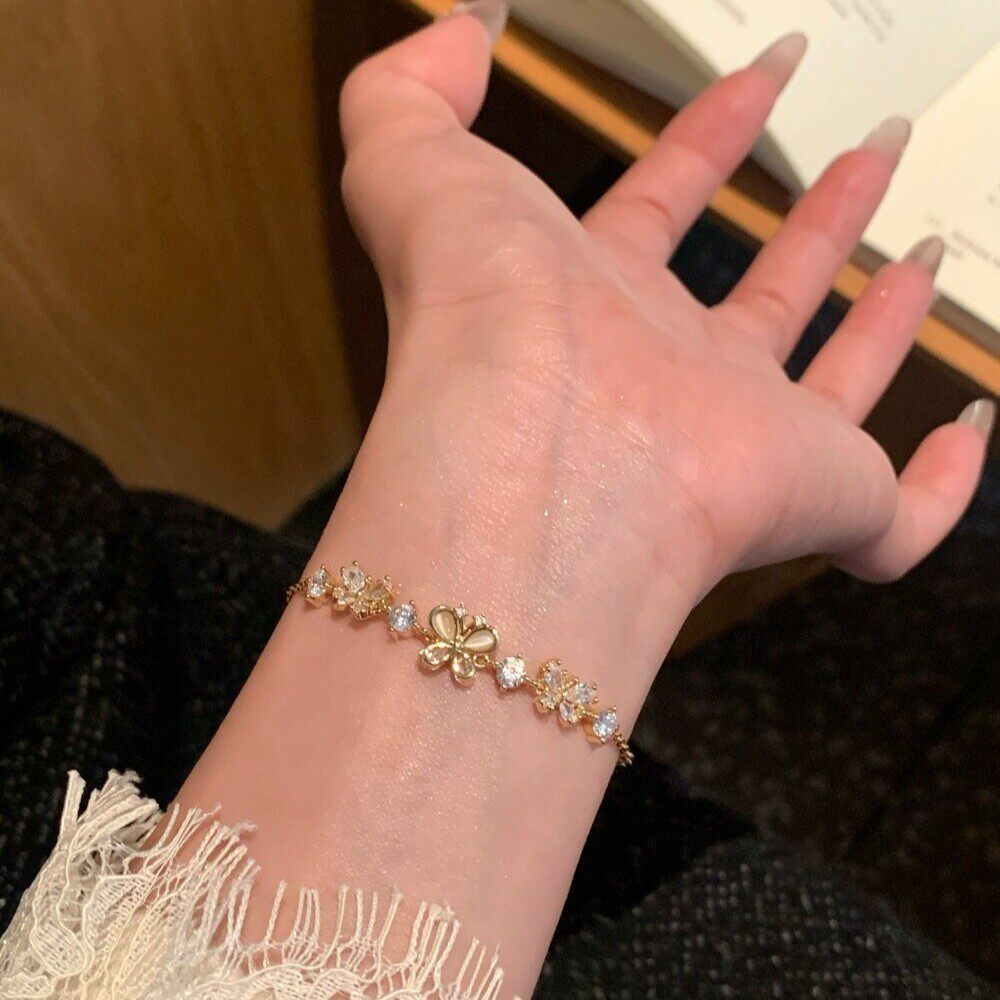 【限时特价】猫眼石蝶花碎钻手链金色蝴蝶小众设计感高级感精致轻