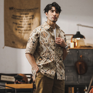 杰雷诺美式休闲衬衫男短袖夏季薄款宽松夏威夷风痞帅男士衬衣