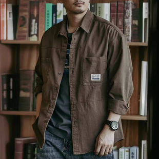 美式重磅工装衬衫男复古衬衣男2026年春秋宽松休闲长袖外套男上衣