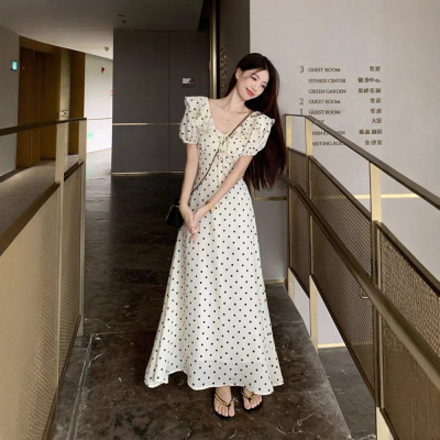 【赠运费险】韩系泡泡袖甜美波点连衣裙女夏季新款气质收腰显瘦荷