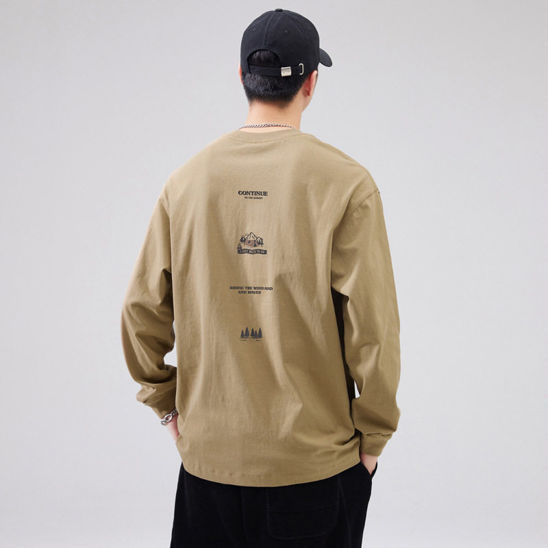 秋季新款重磅纯棉长袖t恤男士宽松大码美式复古山系印花休闲体恤,男装,T恤,淘宝优惠券,粉丝福利购,淘宝优惠卷