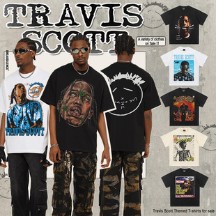 2026春夏新款Travis Scott300g重磅短袖T恤美式复古纯棉双纱直喷t