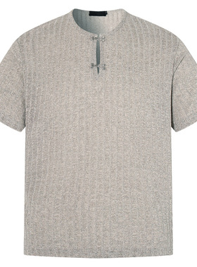 灰色亨利领短袖男款2026夏季老钱风正肩t恤高智感cleanfit半袖ins