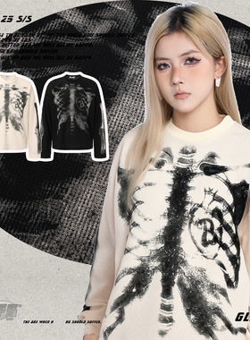 Cleanfit·美式猛男GLFS 秋冬新品美式骨架X光炫酷印花长袖圆领男