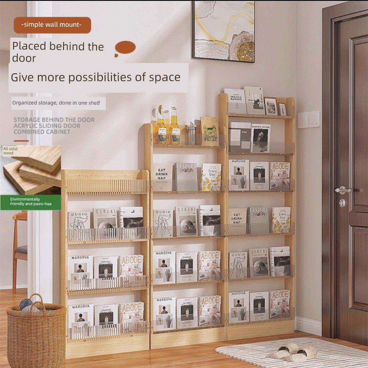 实木超薄书架亚克力壁挂式书架门后壁挂式展示书报架儿童图片书架