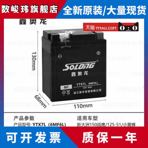 鑫奥龙正品摩托车电池电瓶YTX7L6MF6L免维护CB250天剑大公主