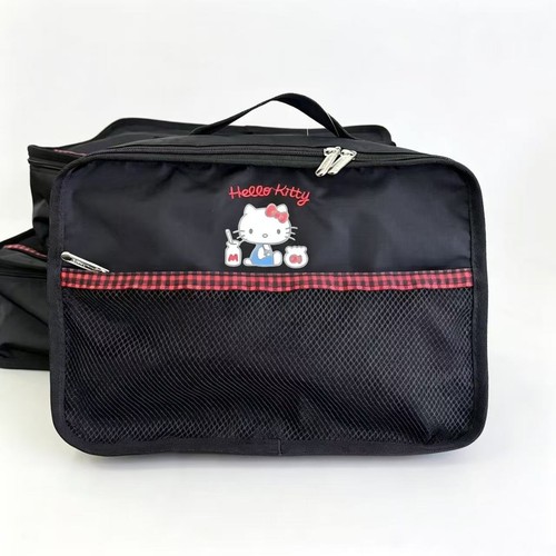 Hello Kitty刺绣收纳包防水化妆包黑色拉链整理袋