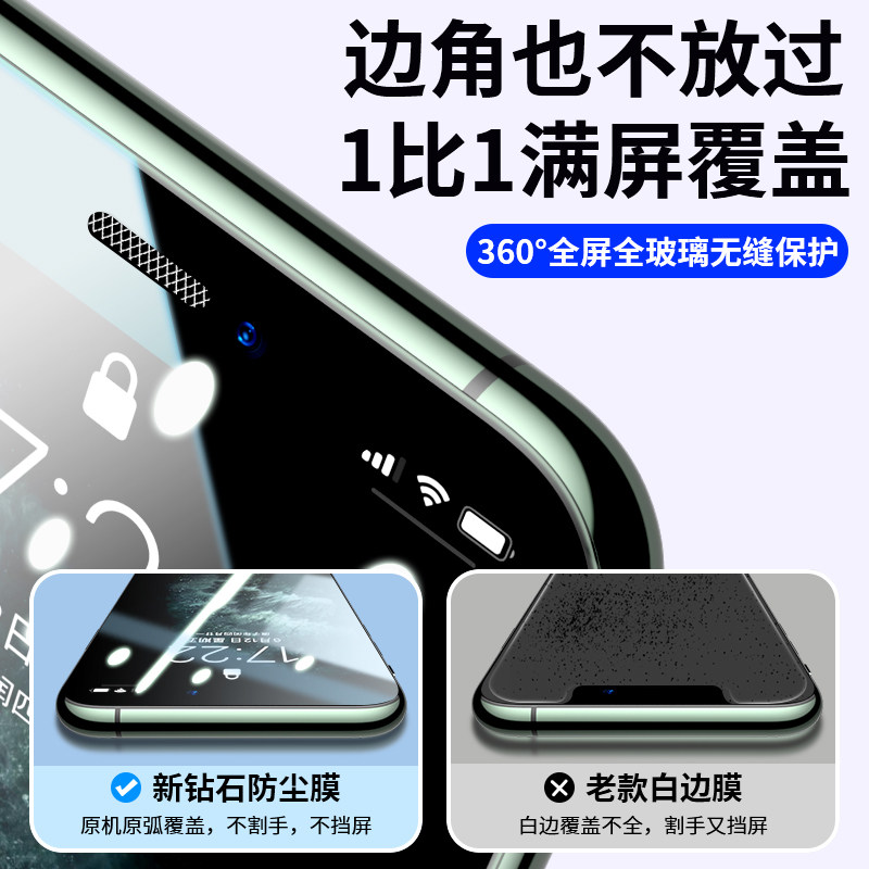 适用于iphone11钢化膜11pro手机膜11promax听筒防尘网十一全屏ip全