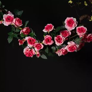 仿真藤条塑料玫瑰花藤装饰假花婚庆空调管道缠绕遮挡藤蔓吊顶壁挂