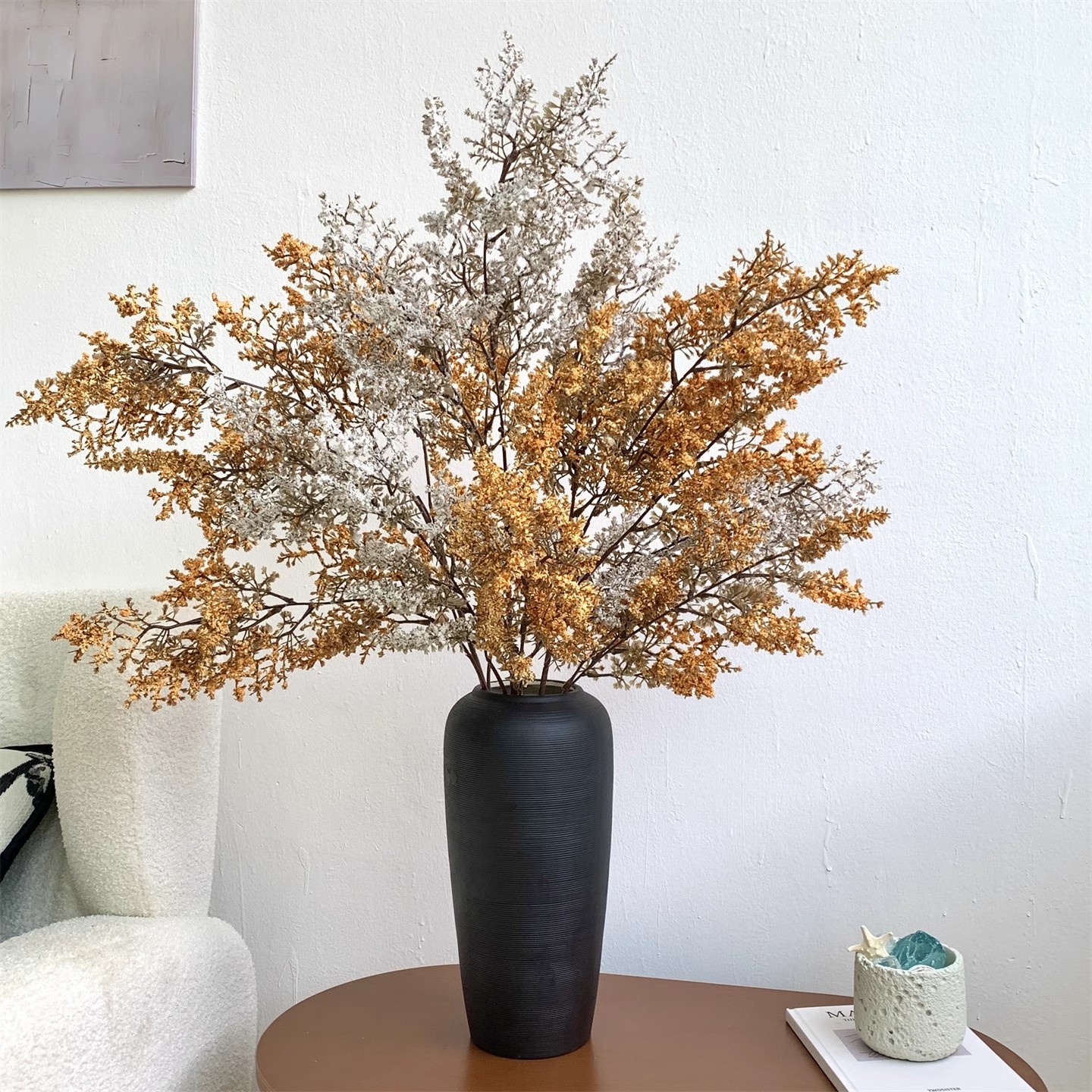 雾凇仿真花油画枯枝假花高级感绿植摆件室内客厅餐桌插花装饰花图片