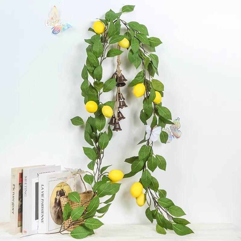 跨境仿真人造绿植柠檬藤条 家居餐桌绿叶藤蔓装饰拍摄布景道具