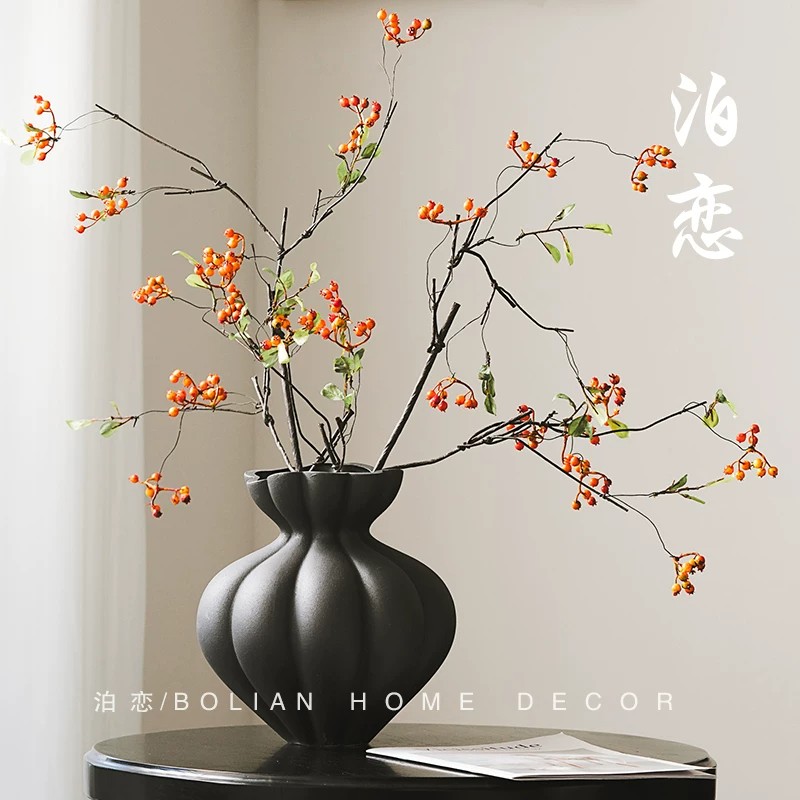 马桑果仿真花加护绿植摆设侘寂风花枝逼真高级感客厅民宿造景摆件