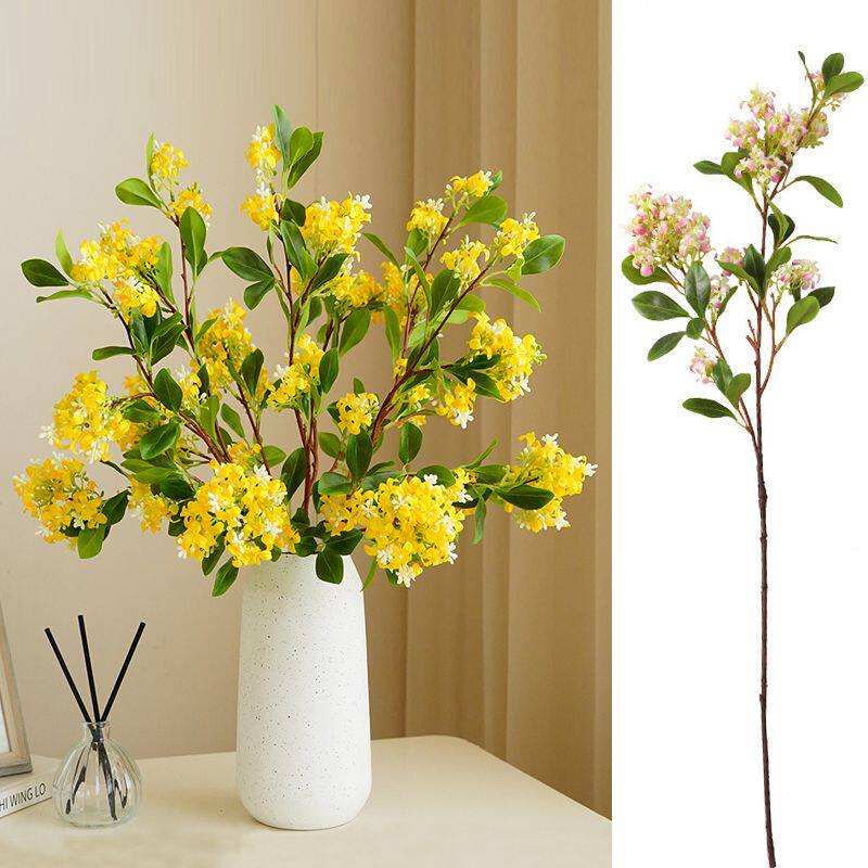仿真桂花带叶手工枝绢花