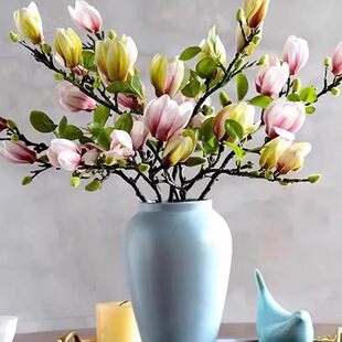 高档玉兰花仿真花束北欧风客厅卧室餐桌假花摆件装饰花瓶插花绢花