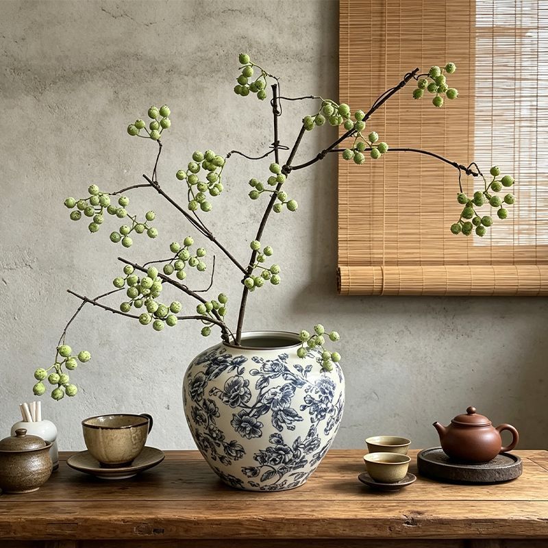 马桑果仿真花假花绿植摆设侘寂风干花枝逼真高级感摆件山归来花束