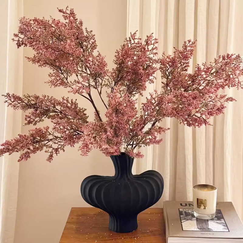 油画雾凇仿真绿植摆设假花花束花艺装饰花瓶插花摆件高级感诧寂风