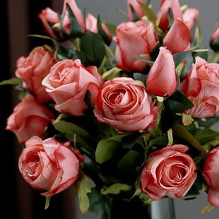 保加利亚玫瑰花仿真花束假花摆设欧式塑料花装饰绢花客厅餐桌摆件