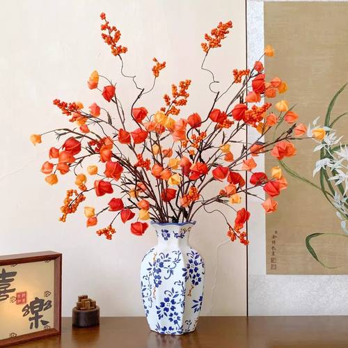 柿子仿真花柿柿如意果实树枝假花新年装饰花束客厅插花年宵花摆件