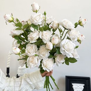 复古焦边多头玫瑰高级仿生干花仿真花手捧花花束客厅卧室假花摆设