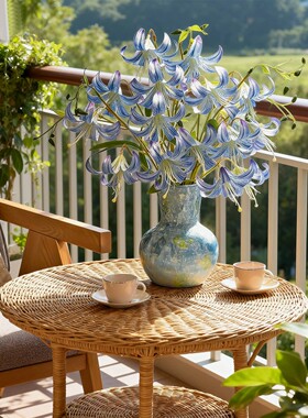 蓝色百合花假花仿真花绢花摆设客厅阳台桌面餐桌装饰花艺摆件插花
