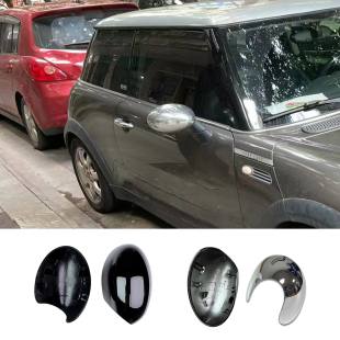 适用于宝马mini迷你倒车镜外壳R50 R53银耳电镀亮黑后视镜盖 R52