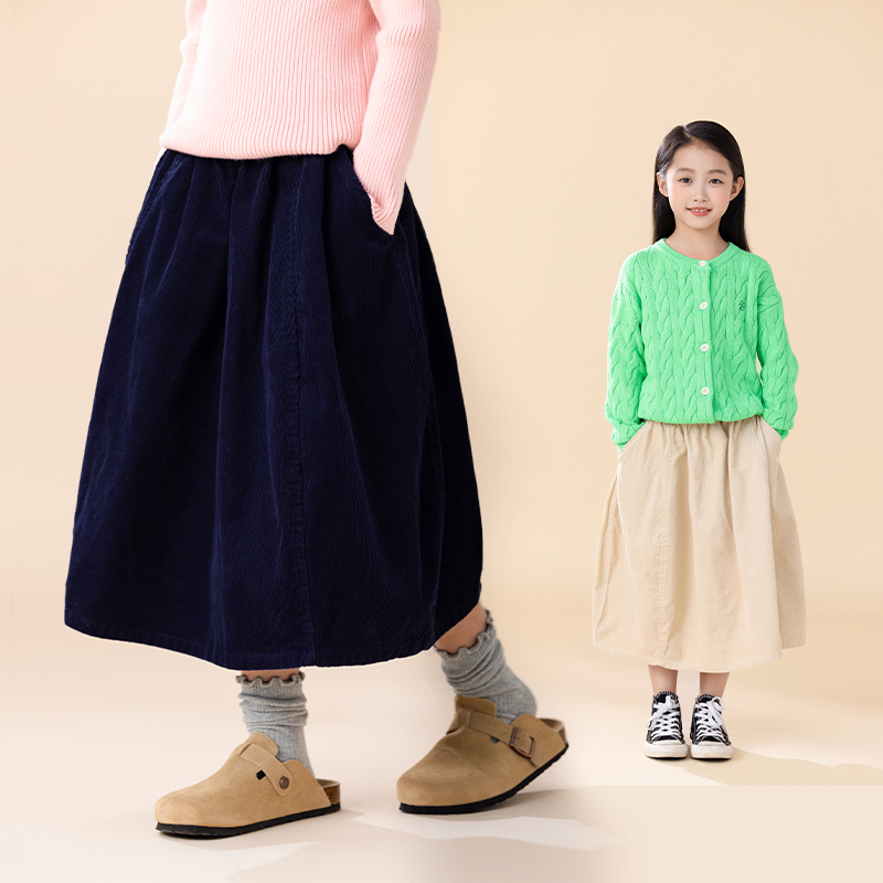 女童半身裙春秋2025新款中大童灯芯绒裙子纯棉女孩可爱蓬蓬A字裙