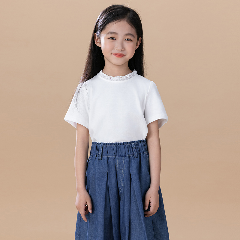 女童短袖t恤夏季2025新款儿童时尚白色上衣打底衫宝宝洋气亲子装