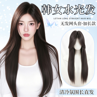 免发网全头套假发逼真自然黑长直前额蕾丝八字刘海无痕整顶假发套