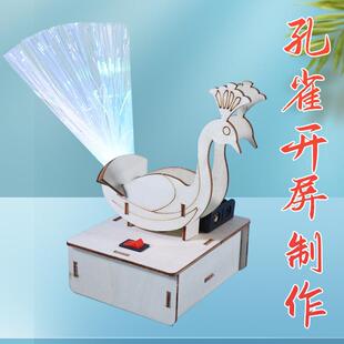 孔雀开屏七彩光纤灯科技小制作手工儿童DIY拼装教具科学实验发明