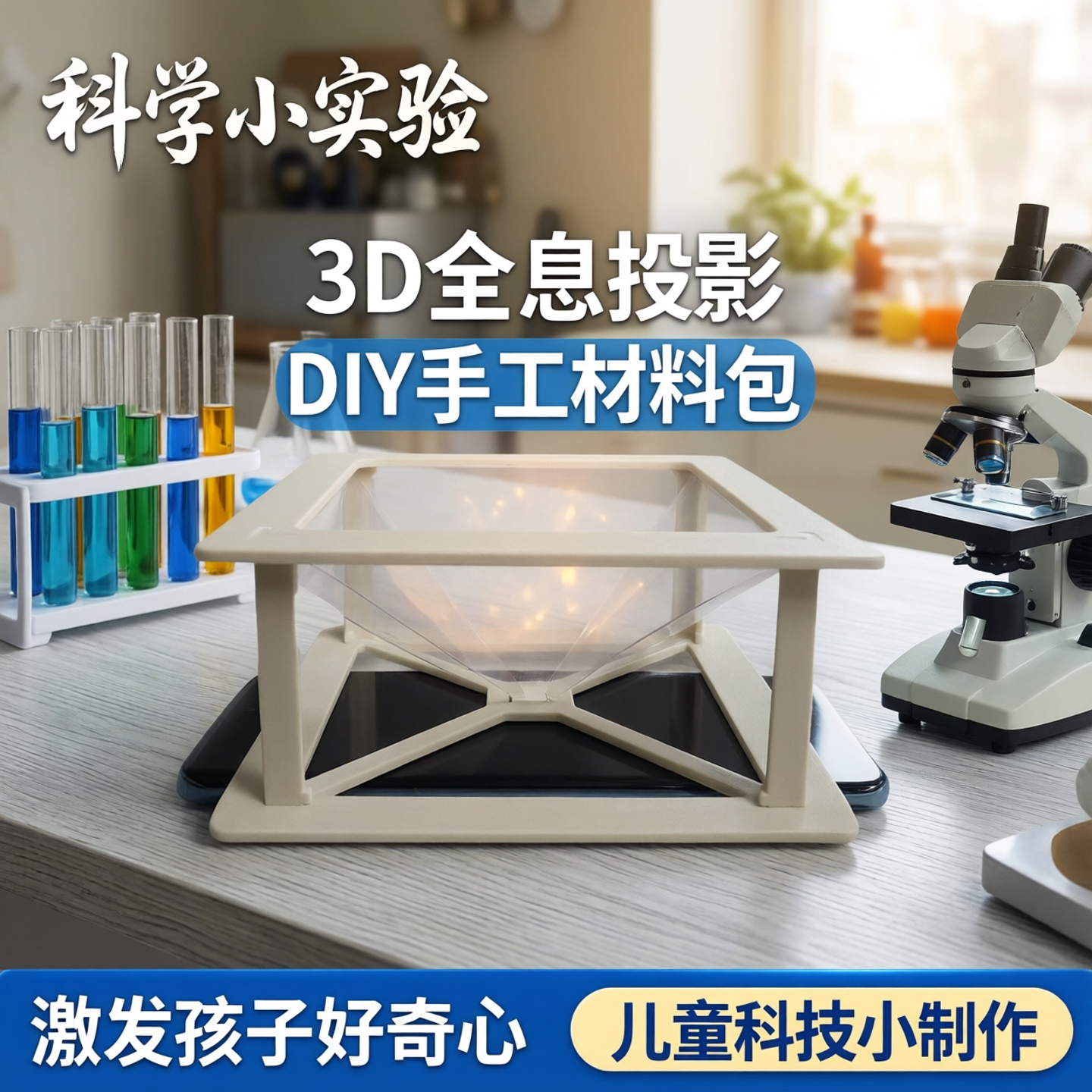 科学小实验全息3D投影仪小学生 diy简易手工材料包儿童科技小制作