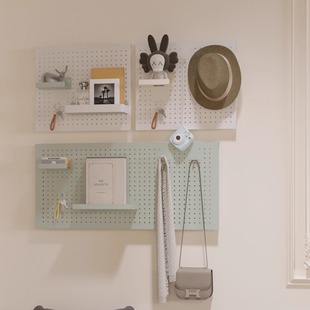 易合家用收纳圆孔洞洞板套装简易安装空间利用置物架挂墙架装饰架