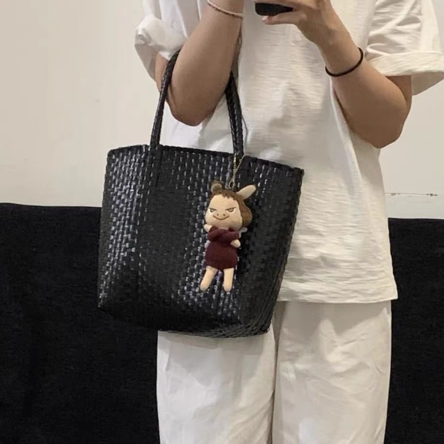 休闲包包女款手工编织大容量菜篮子女士通勤单肩包黑色手提托特包,箱包皮具/热销女包/男包,通用款女包,淘宝优惠券,粉丝福利购,淘宝优惠卷