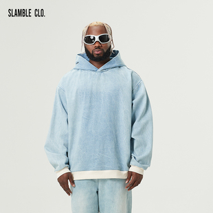 SLAMBLE 水洗牛仔帽衫 男休闲连帽卫衣潮流美式 上衣 CLO.新款